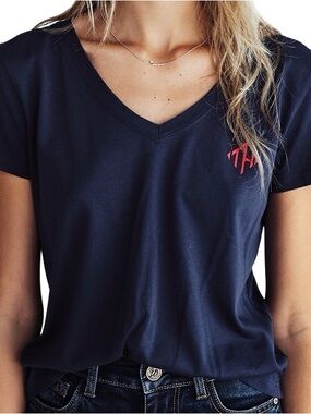 Tommy Hilfiger V-Neck Short Sleeve Tee T-Shirt Top Size L